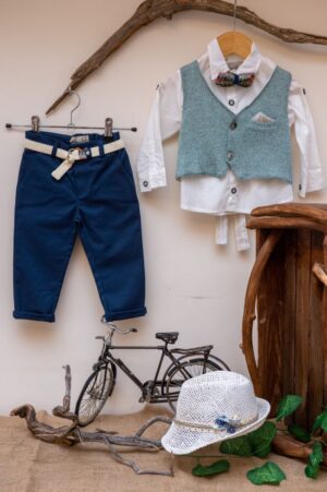 Κομψό και μοντέρνο βαπτιστικό σύνολο Byerofili από μπλε παντελόνι