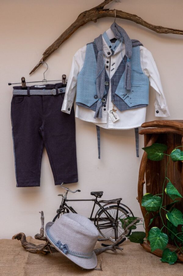 Elegant and modern christening set Byerofili from gray dark pants