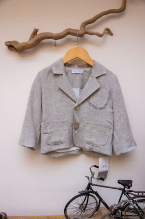 Elegant and modern Makis Tselios baby jacket from 100% Linen (master of European linen) in beige color. • Washing in the washing machine (30 * C)
