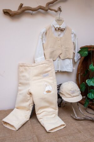 Elegant and modern christening set GuyLaroche from beige pants